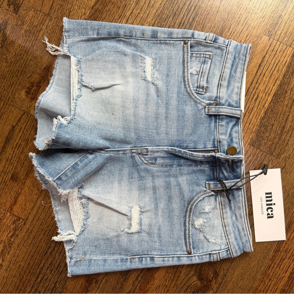 Women's Light Blue Distressed Denim Shorts